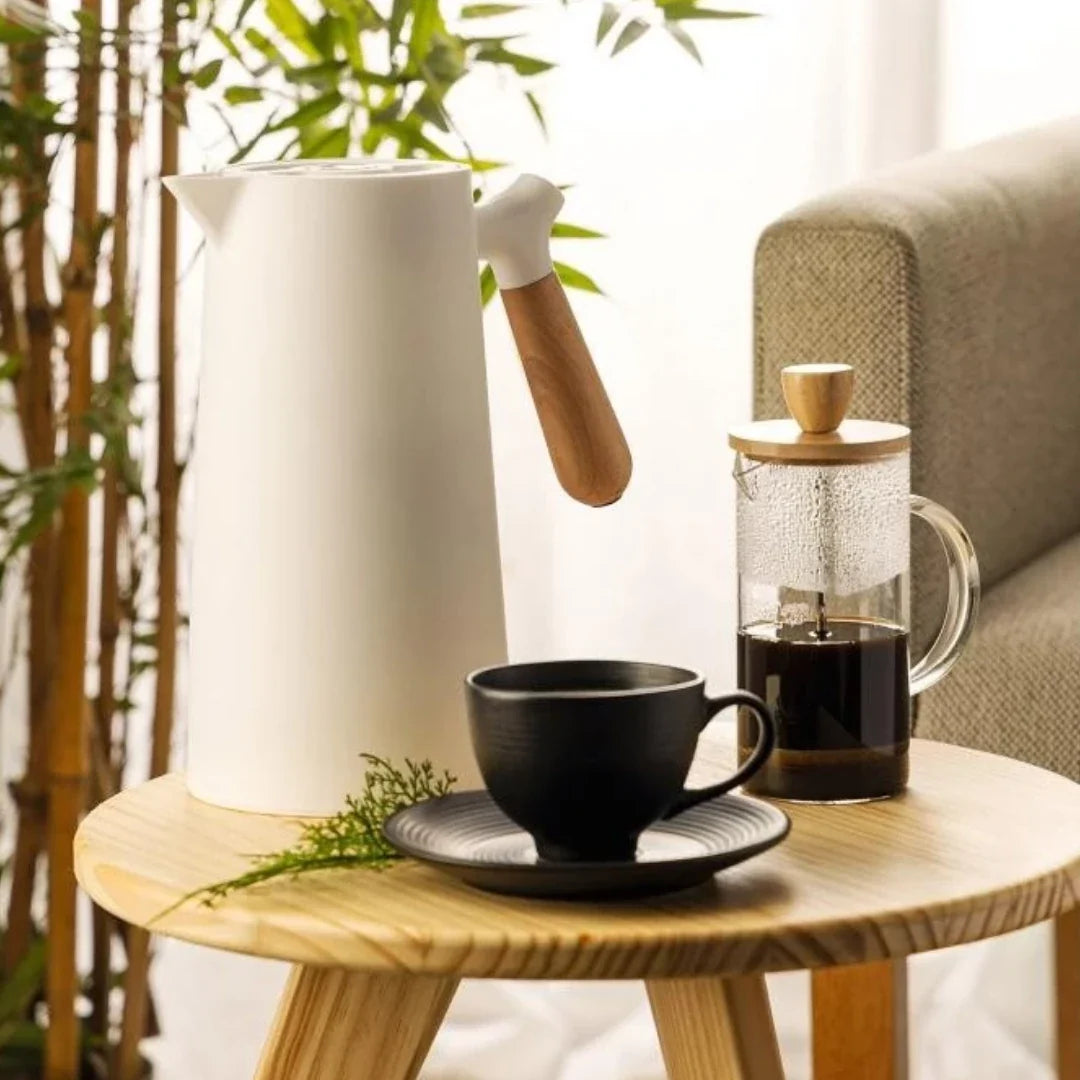 Cafeteira Prensa Francesa de Vidro Borossilicato com Tampa de Bambu