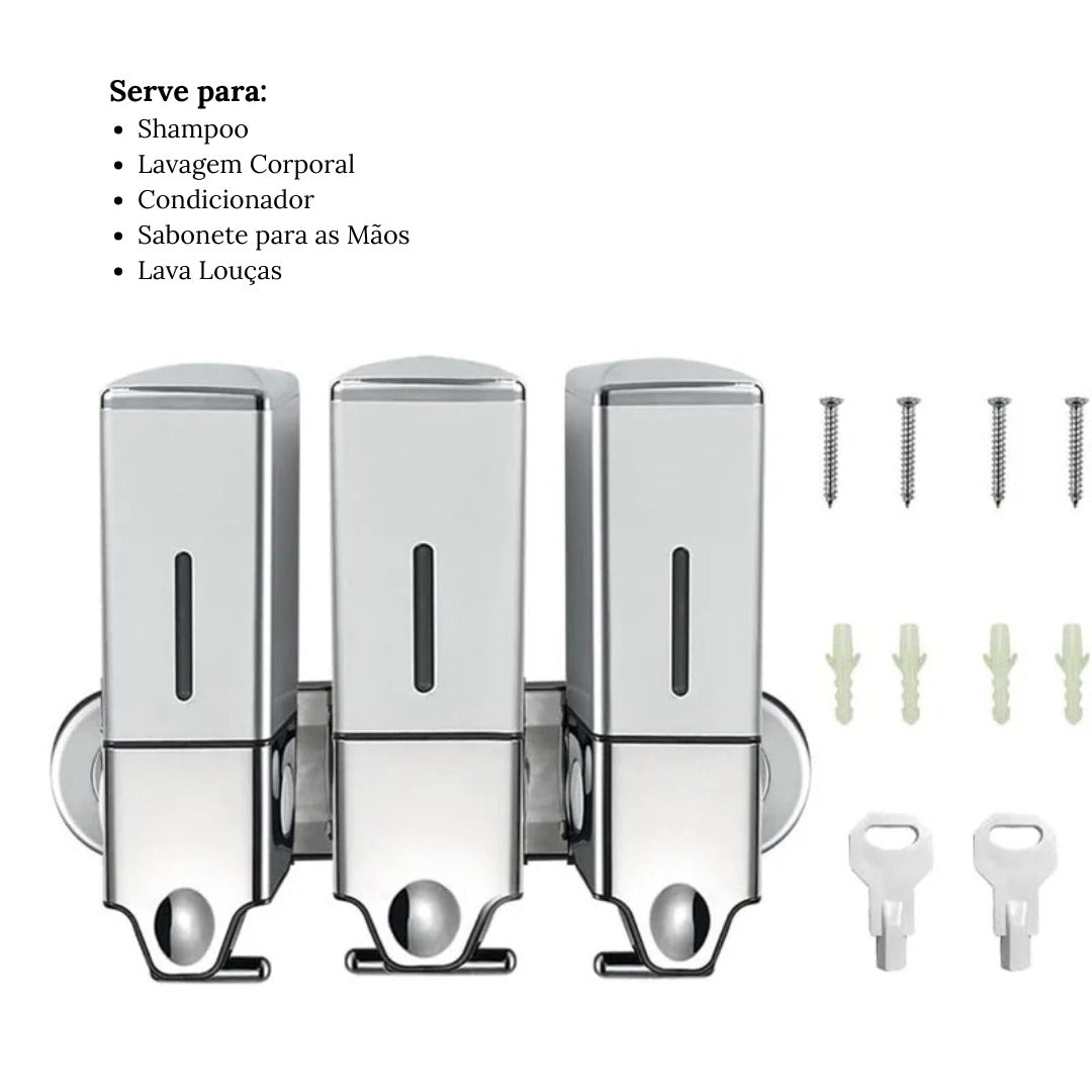 Dispenser de Sabonete Líquido Parede Shampoo Condicionador Quadrado