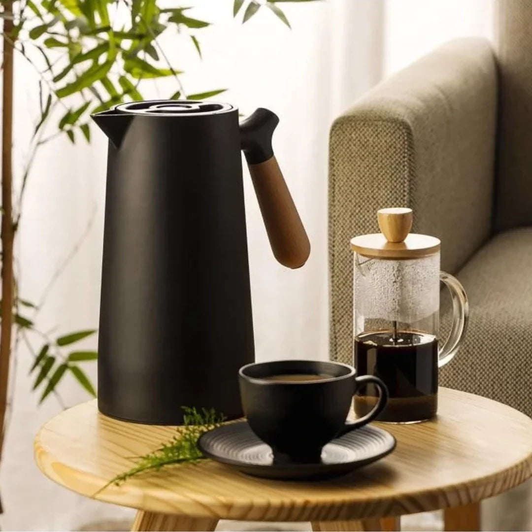 Cafeteira Prensa Francesa de Vidro Borossilicato com Tampa de Bambu